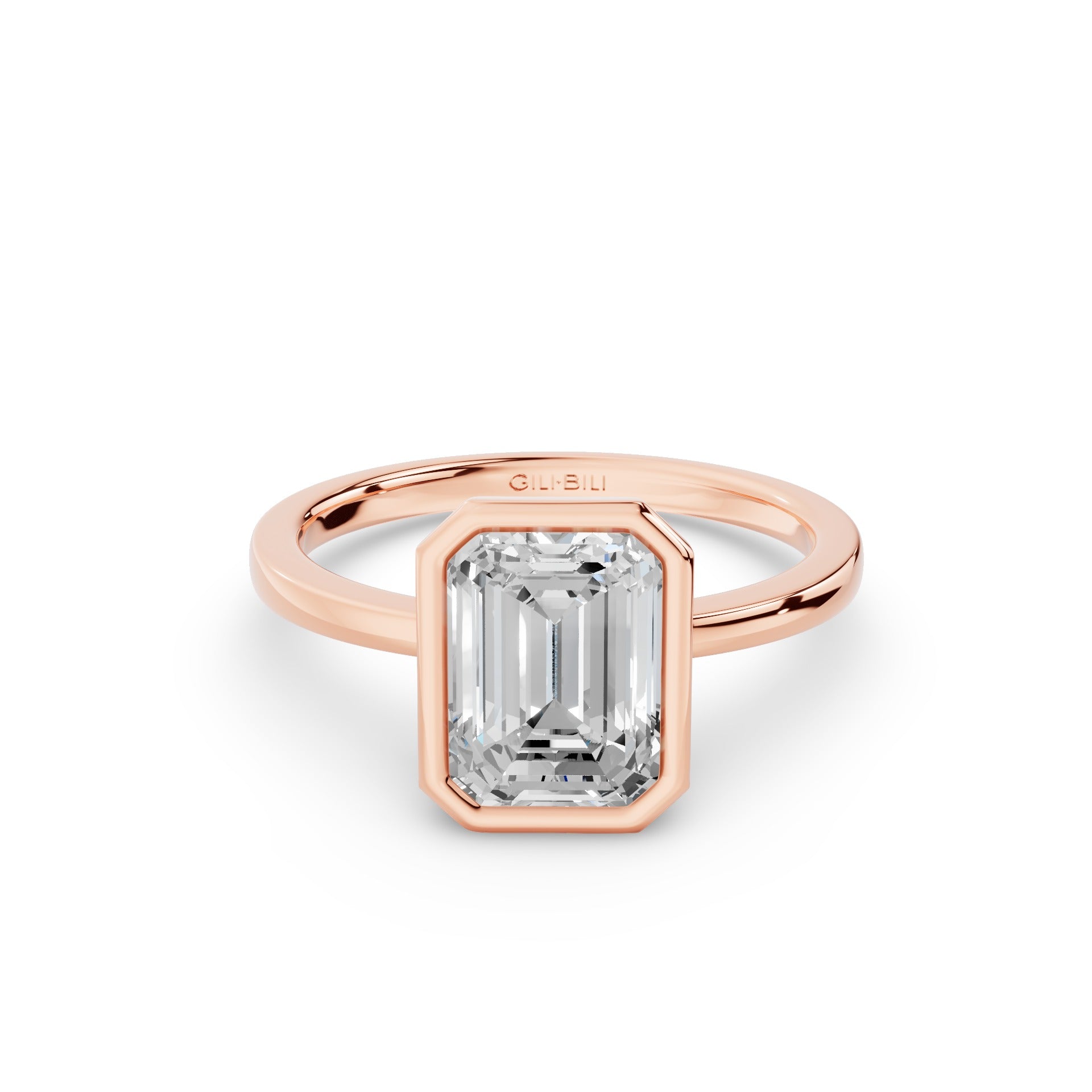 Emerald Cut Lab Grown Diamond Bezel Set Engagement Ring