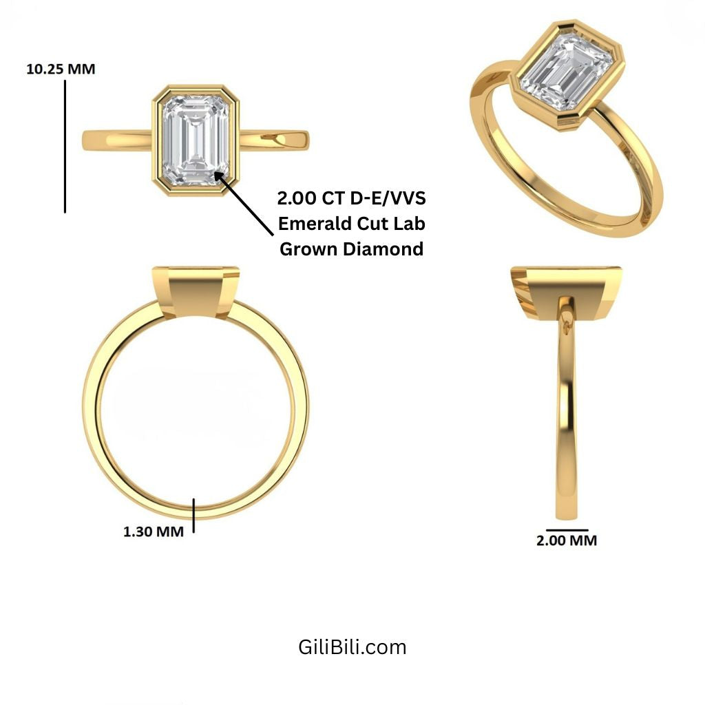 Emerald Cut Lab Grown Diamond Bezel Set Engagement Ring