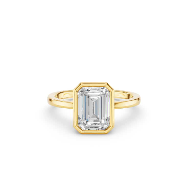 Emerald Cut Lab Grown Diamond Bezel Set Engagement Ring
