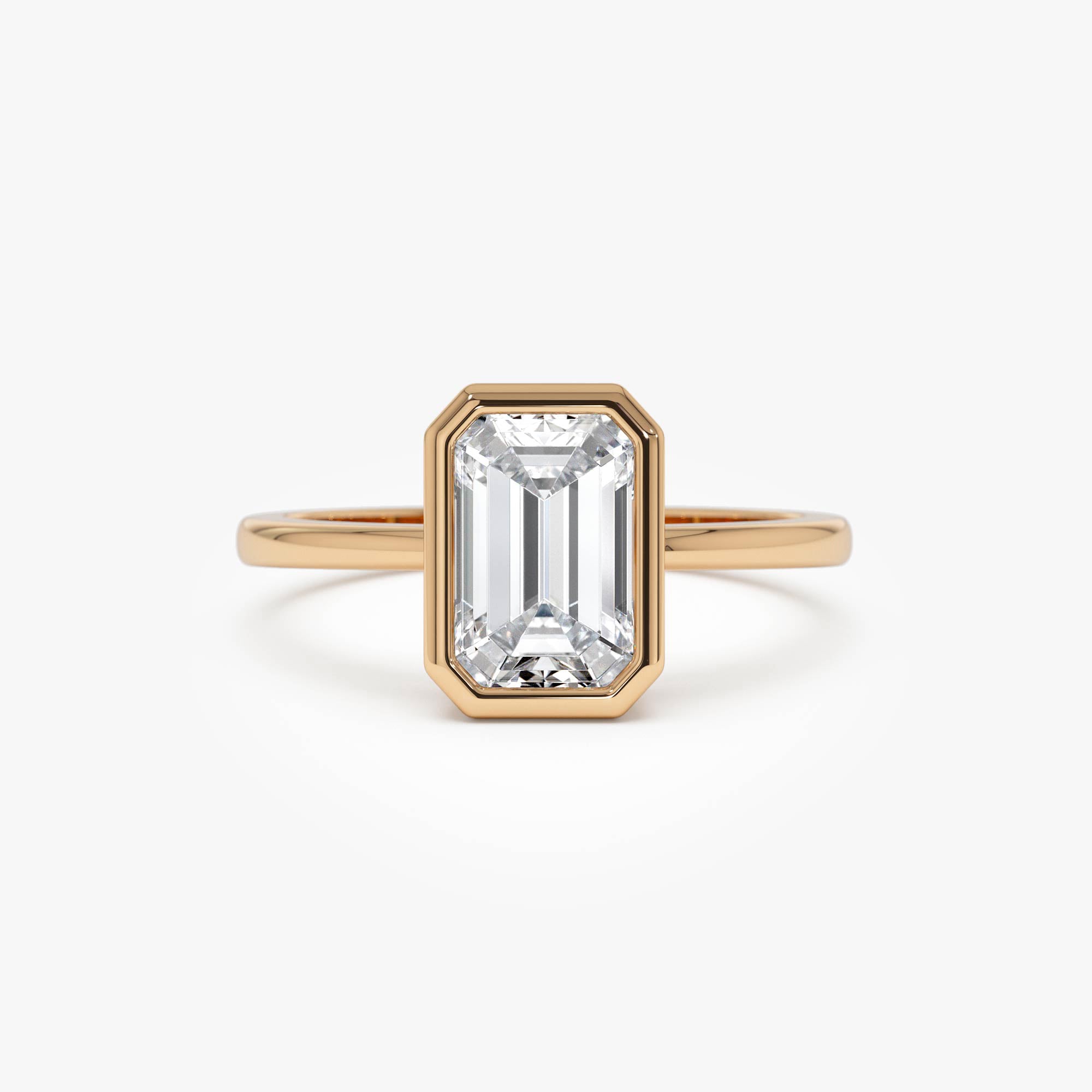 Emerald Cut Lab Grown Diamond Bezel Set Engagement Ring