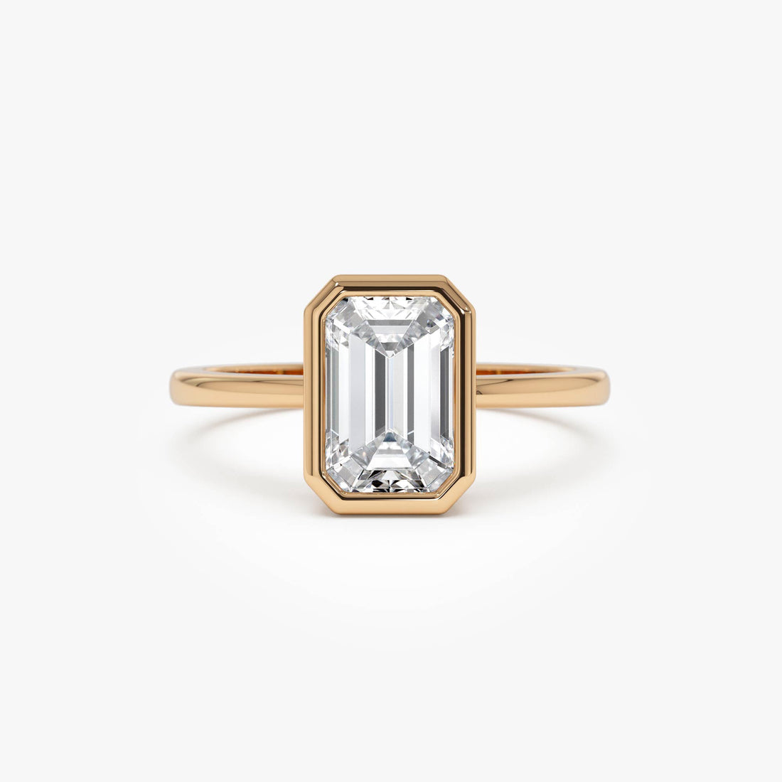 Emerald Cut Lab Grown Diamond Bezel Set Engagement Ring
