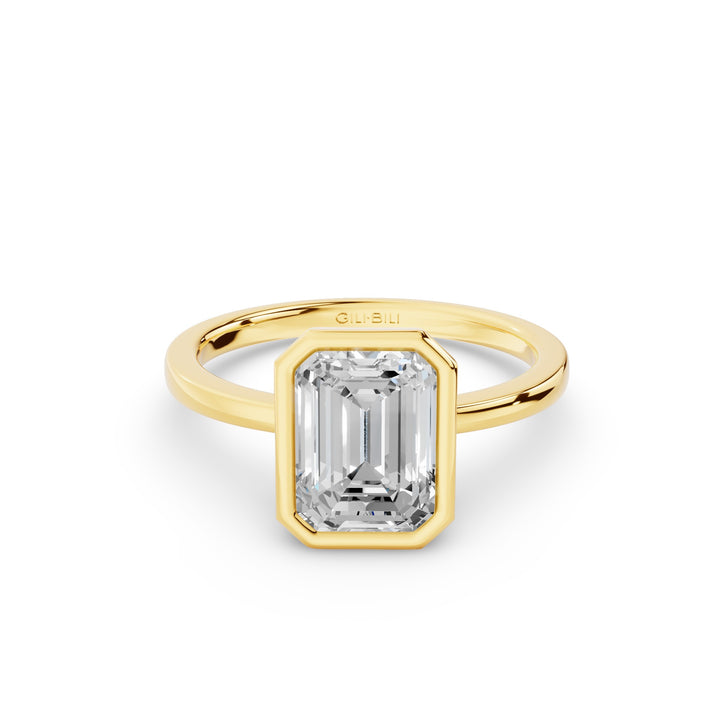 Emerald Cut Lab Grown Diamond Bezel Set Engagement Ring