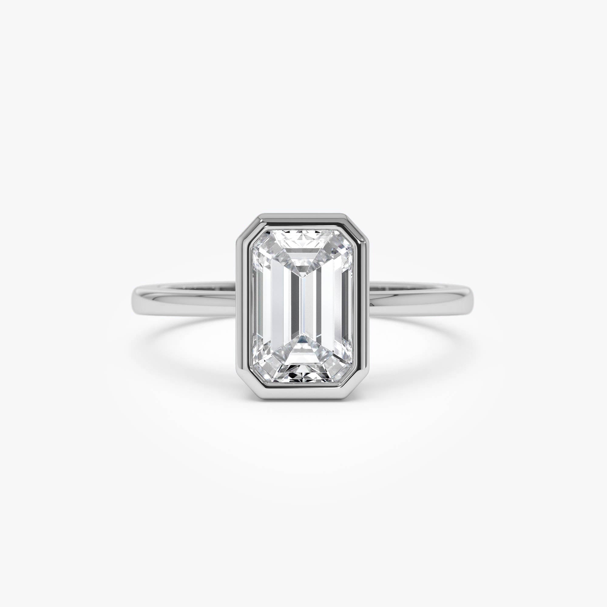 Emerald Cut Lab Grown Diamond Bezel Set Engagement Ring