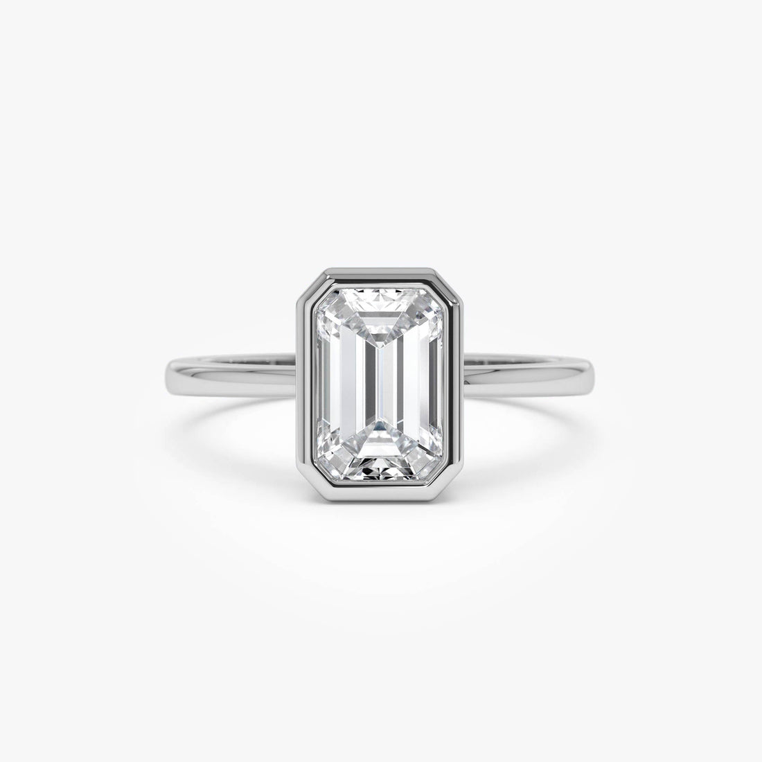 Emerald Cut Lab Grown Diamond Bezel Set Engagement Ring