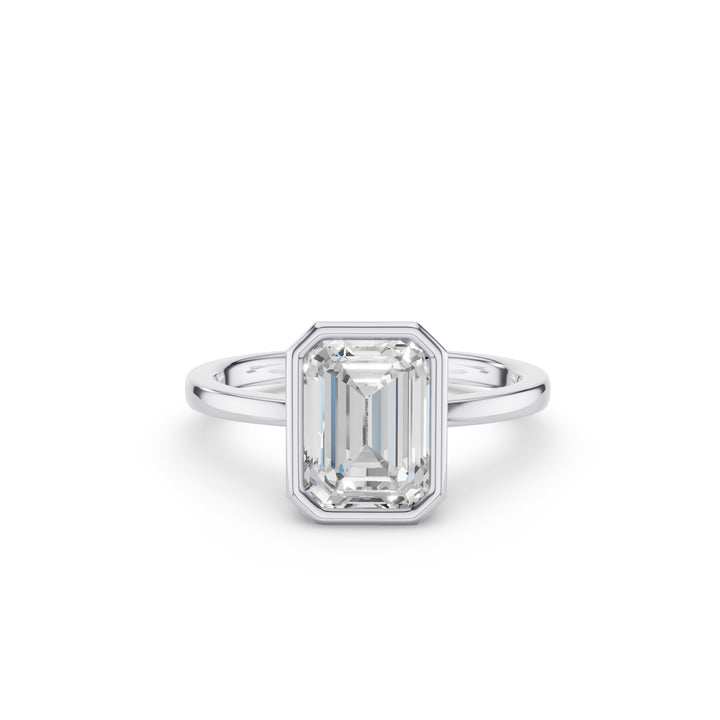 Emerald Cut Lab Grown Diamond Bezel Set Engagement Ring