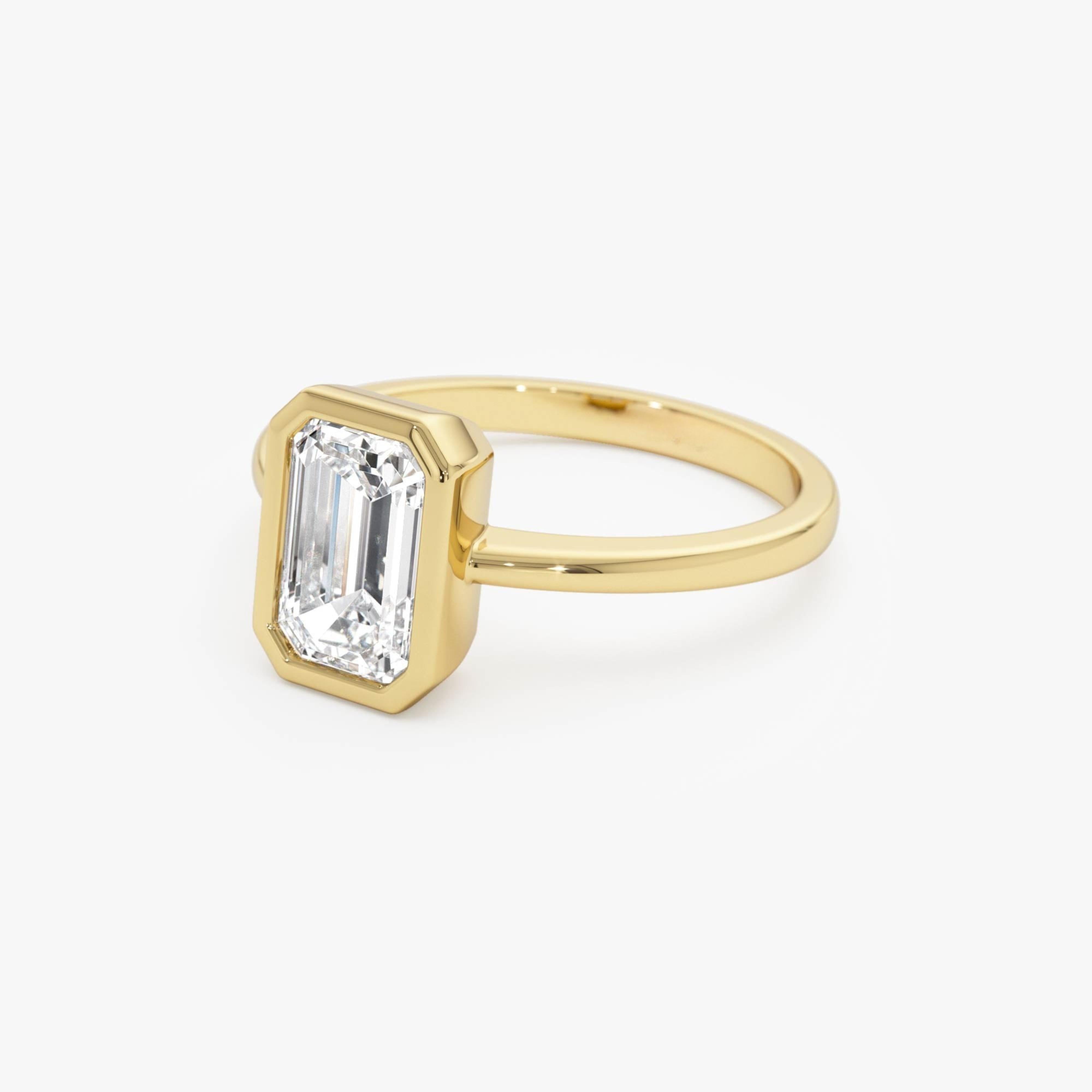 Emerald Cut Lab Grown Diamond Bezel Set Engagement Ring