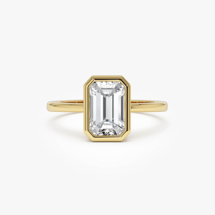 Emerald Cut Lab Grown Diamond Bezel Set Engagement Ring
