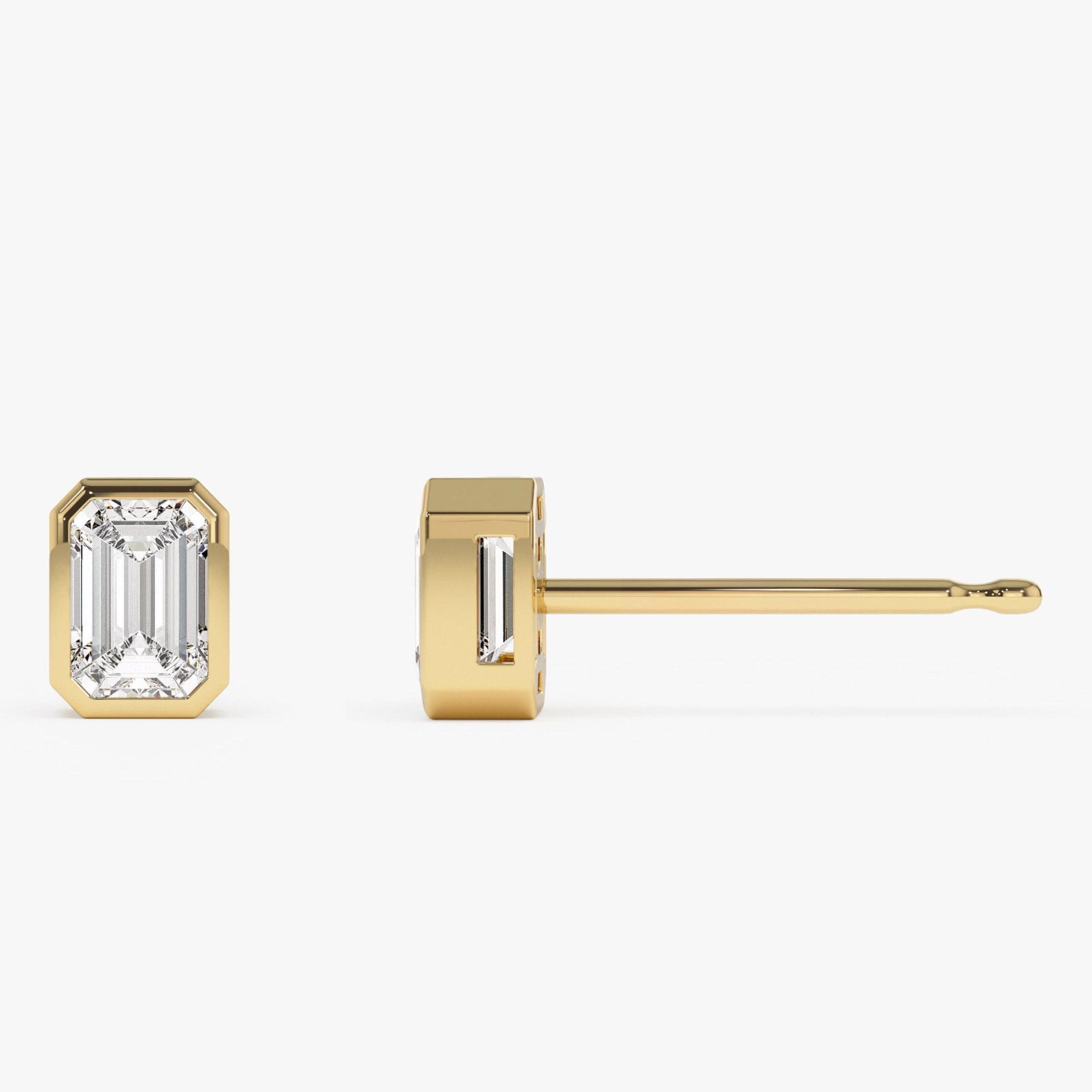 Emerald Cut Lab Grown Diamond Bezel Set Studs