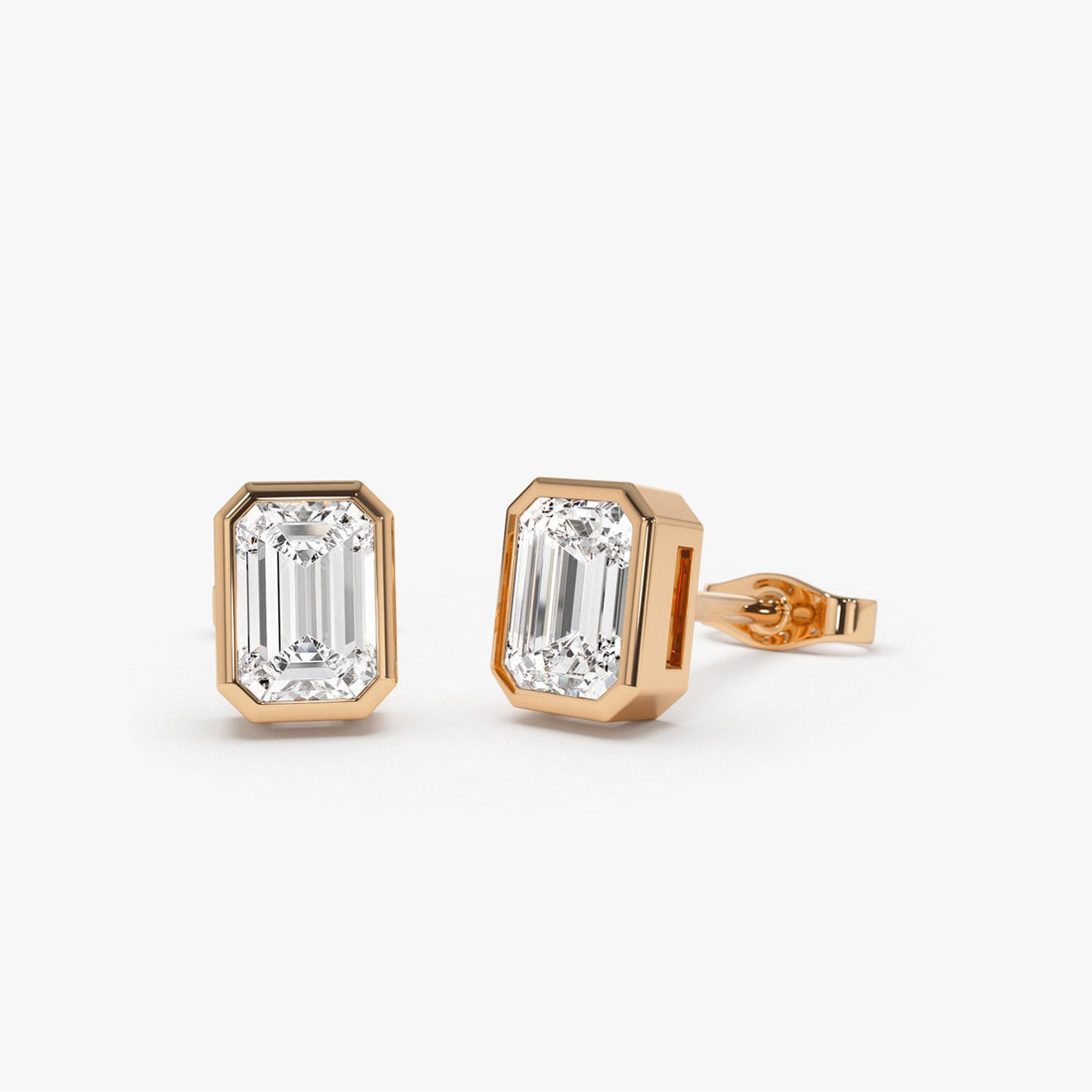 Emerald Cut Lab Grown Diamond Bezel Set Studs