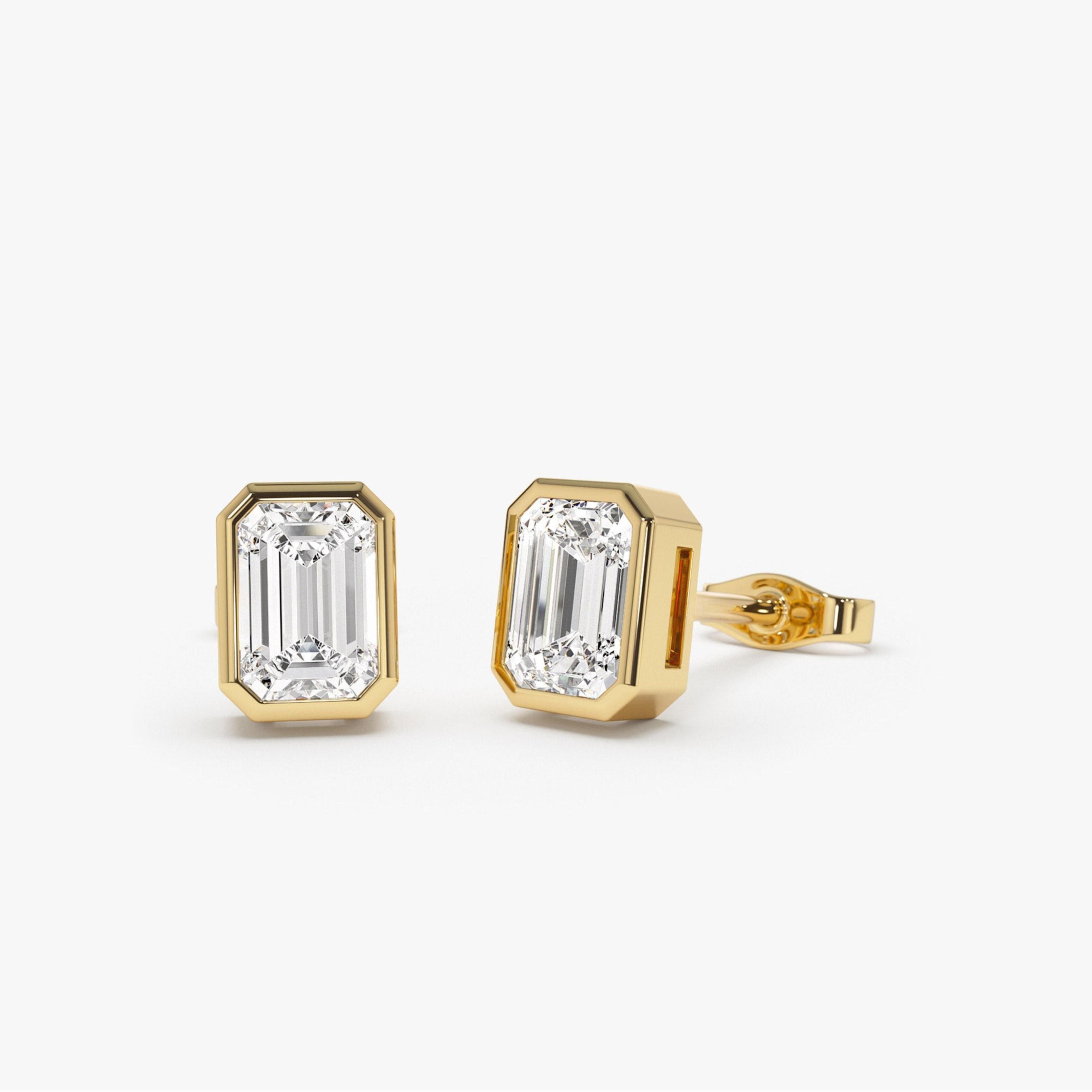 Emerald Cut Lab Grown Diamond Bezel Set Studs