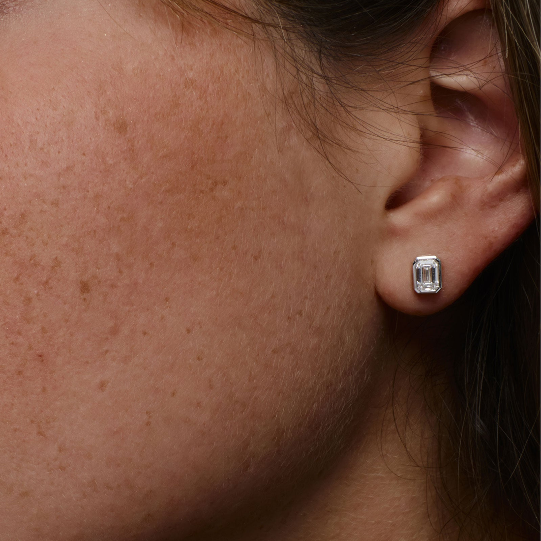 Emerald Cut Lab Grown Diamond Bezel Set Studs