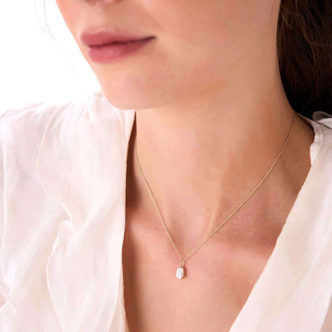 Emerald Cut Lab Grown Diamond Classic Charm Necklace