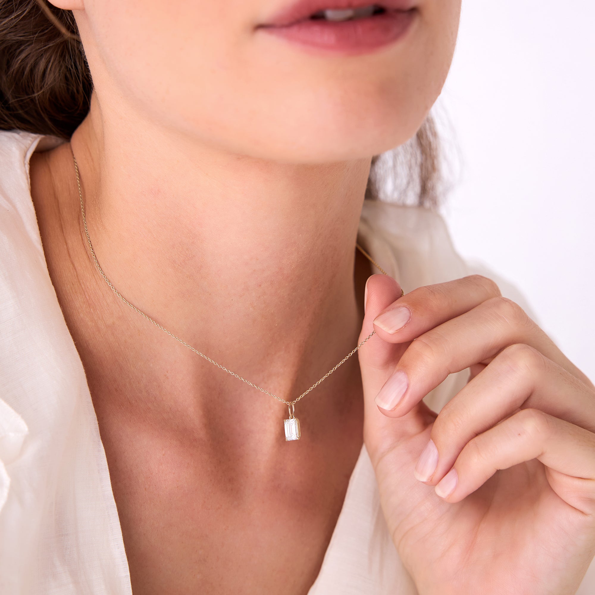 Emerald Cut Lab Grown Diamond Classic Charm Necklace