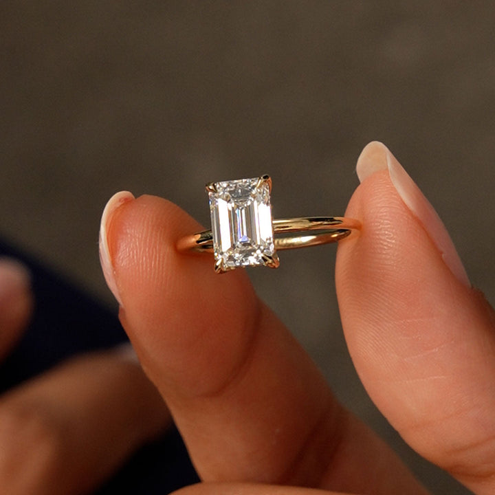 Emerald Cut Lab Grown Diamond Hidden Halo Engagement Ring