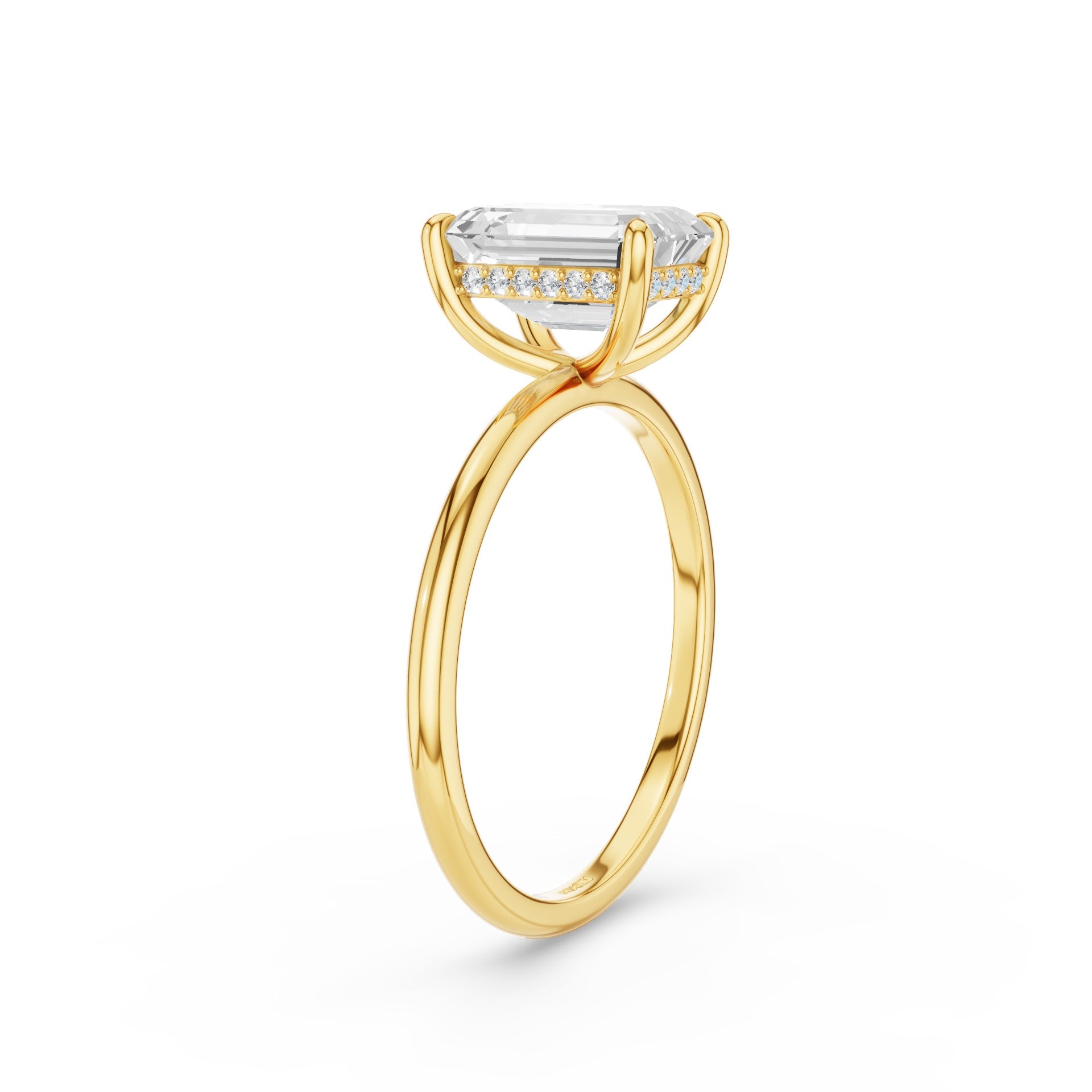 Emerald Cut Lab Grown Diamond Hidden Halo Engagement Ring
