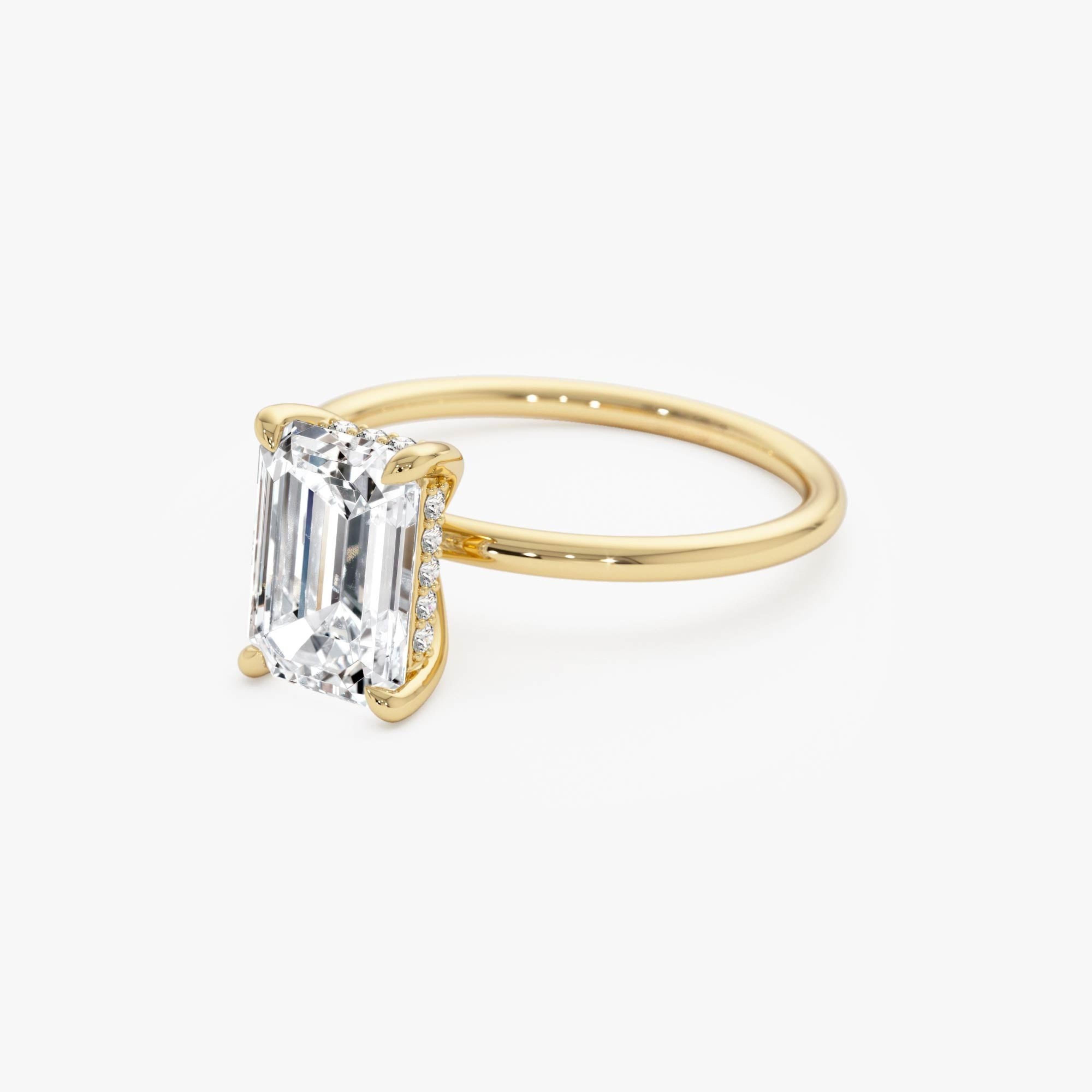 Emerald Cut Lab Grown Diamond Hidden Halo Engagement Ring