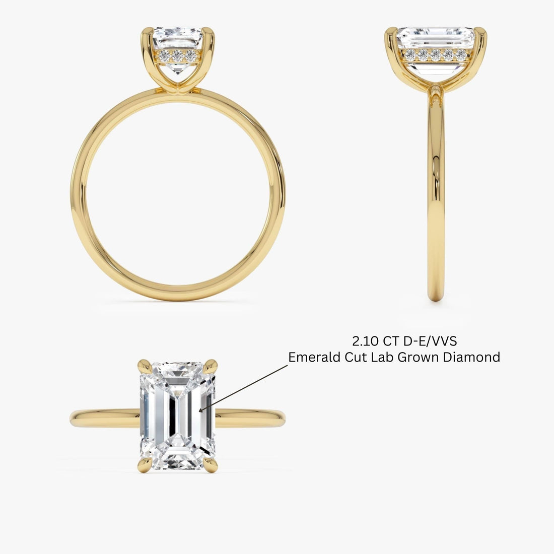Emerald Cut Lab Grown Diamond Hidden Halo Engagement Ring