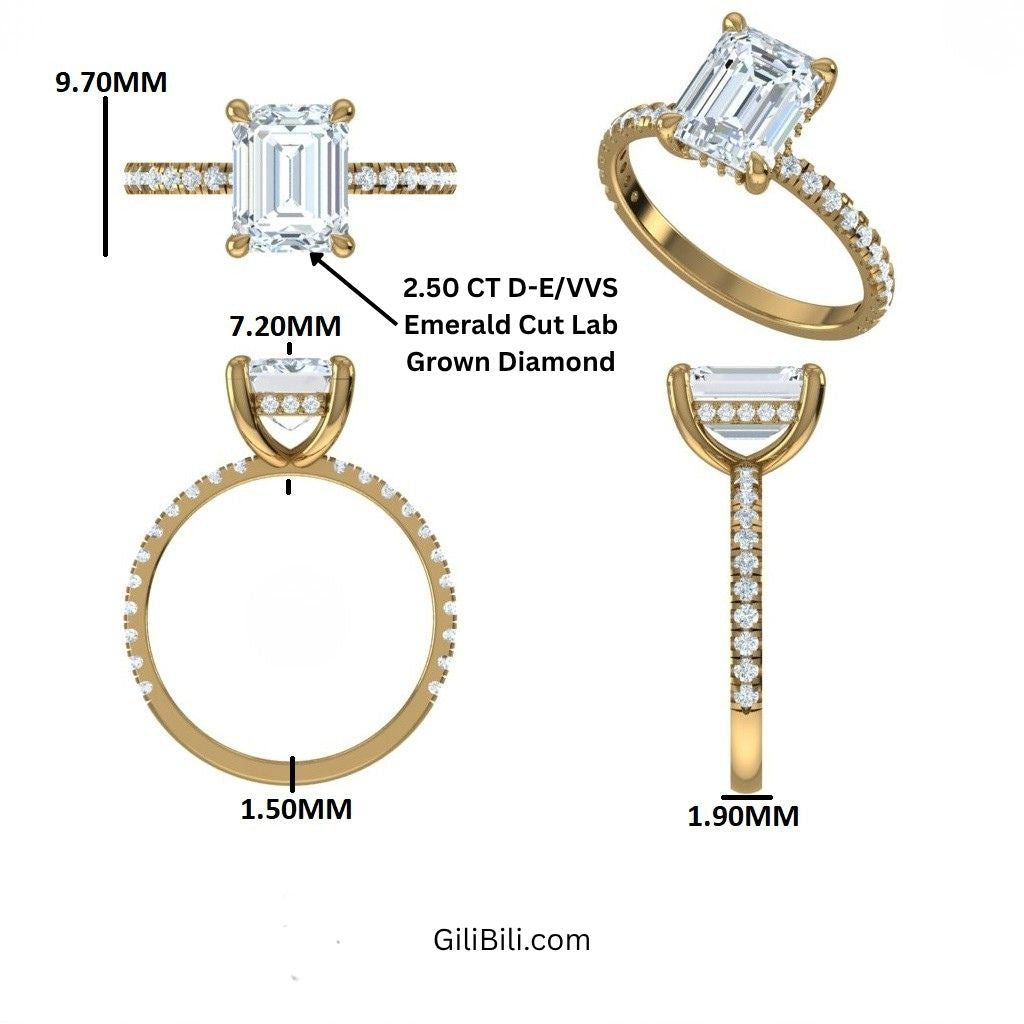 Emerald Cut Lab Grown Diamond Pavé Setting with Hidden Halo-video