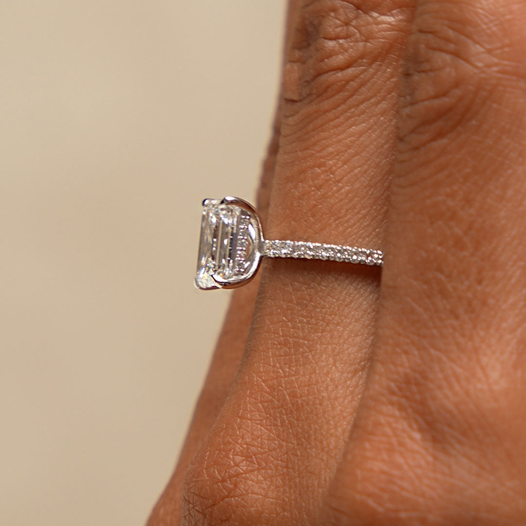Emerald Cut Lab Grown Diamond Pavé Setting with Hidden Halo
