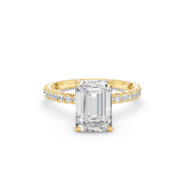 Emerald Cut Lab Grown Diamond Pavé Setting with Hidden Halo