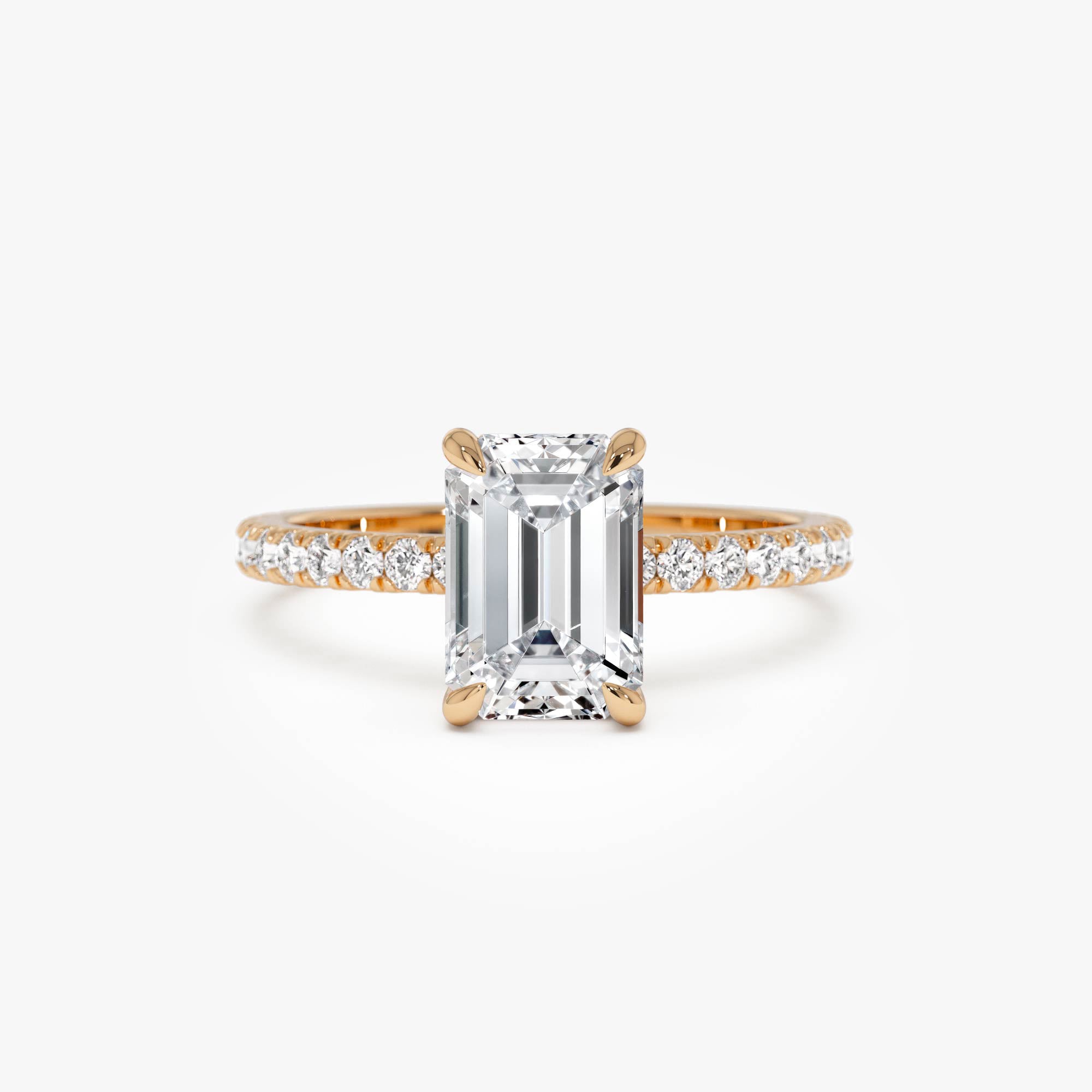 Emerald Cut Lab Grown Diamond Pavé Setting with Hidden Halo