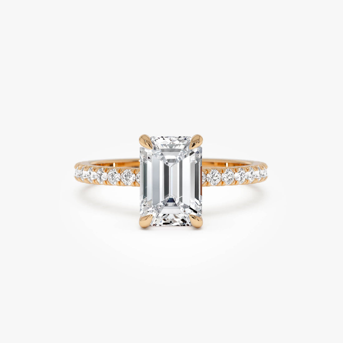 Emerald Cut Lab Grown Diamond Pavé Setting with Hidden Halo
