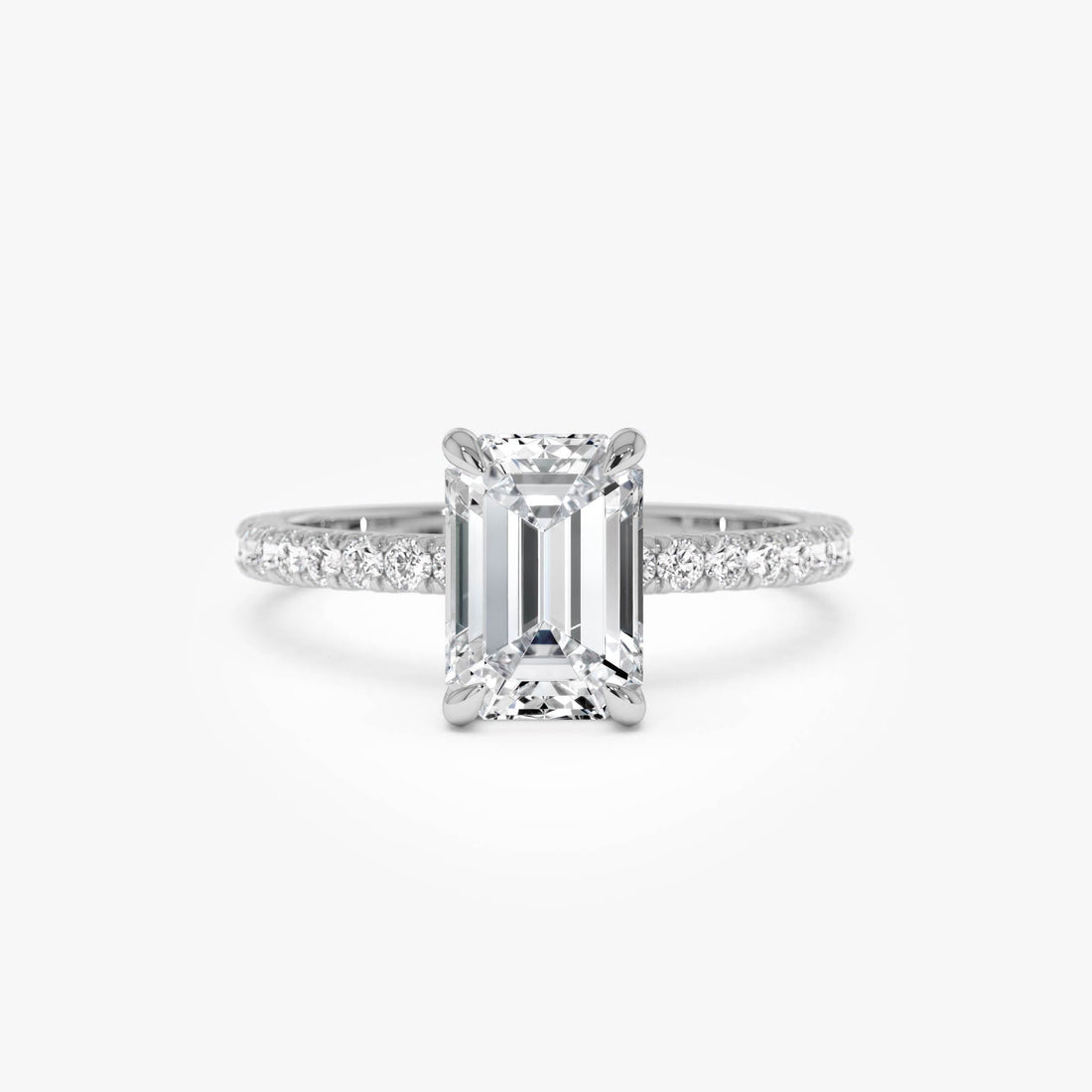 Emerald Cut Lab Grown Diamond Pavé Setting with Hidden Halo