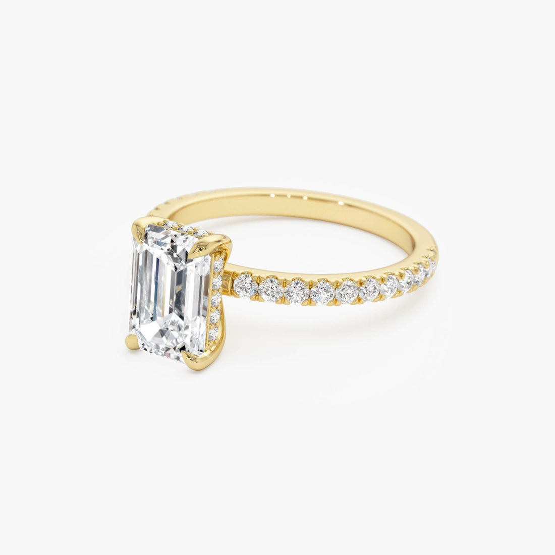Emerald Cut Lab Grown Diamond Pavé Setting with Hidden Halo