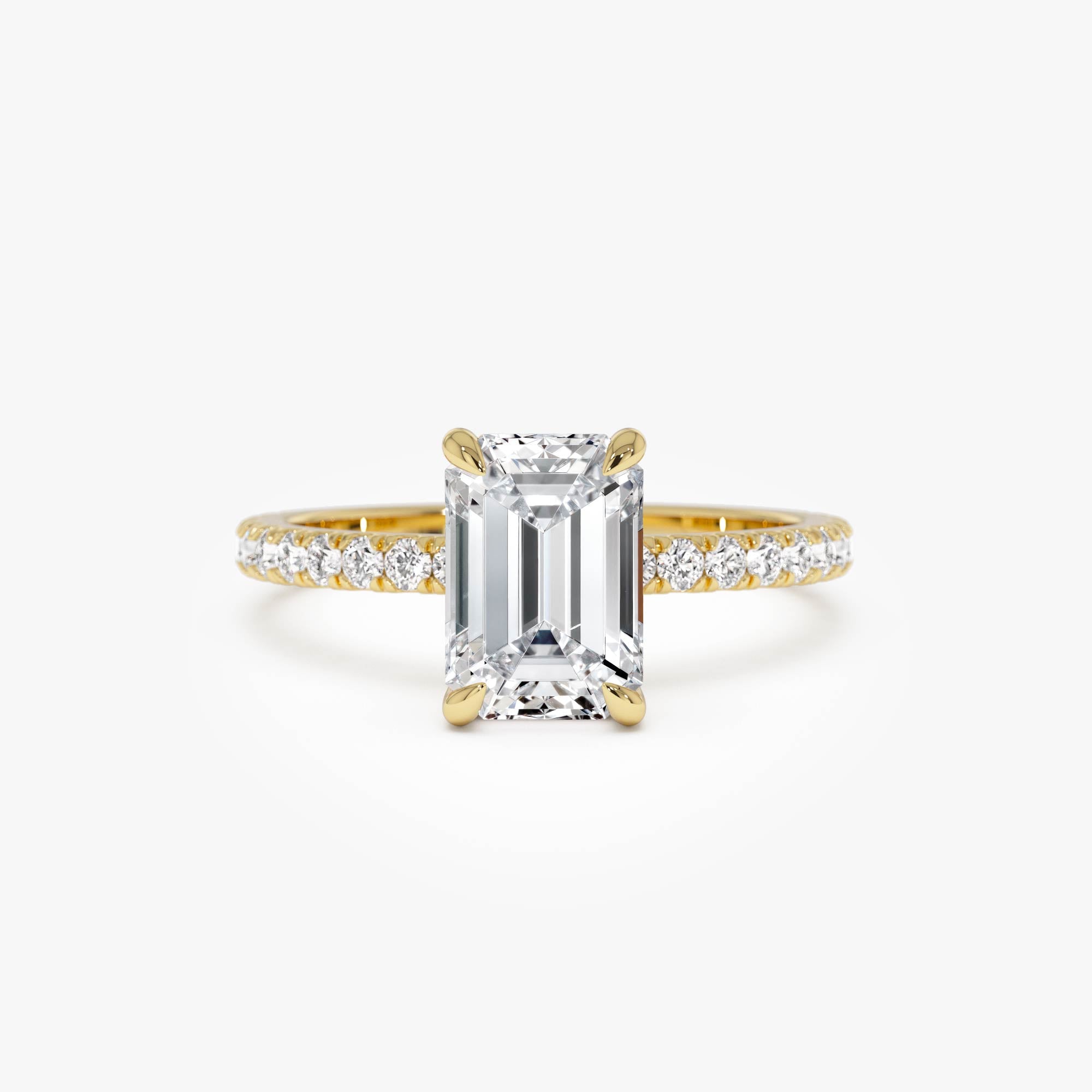 Emerald Cut Lab Grown Diamond Pavé Setting with Hidden Halo