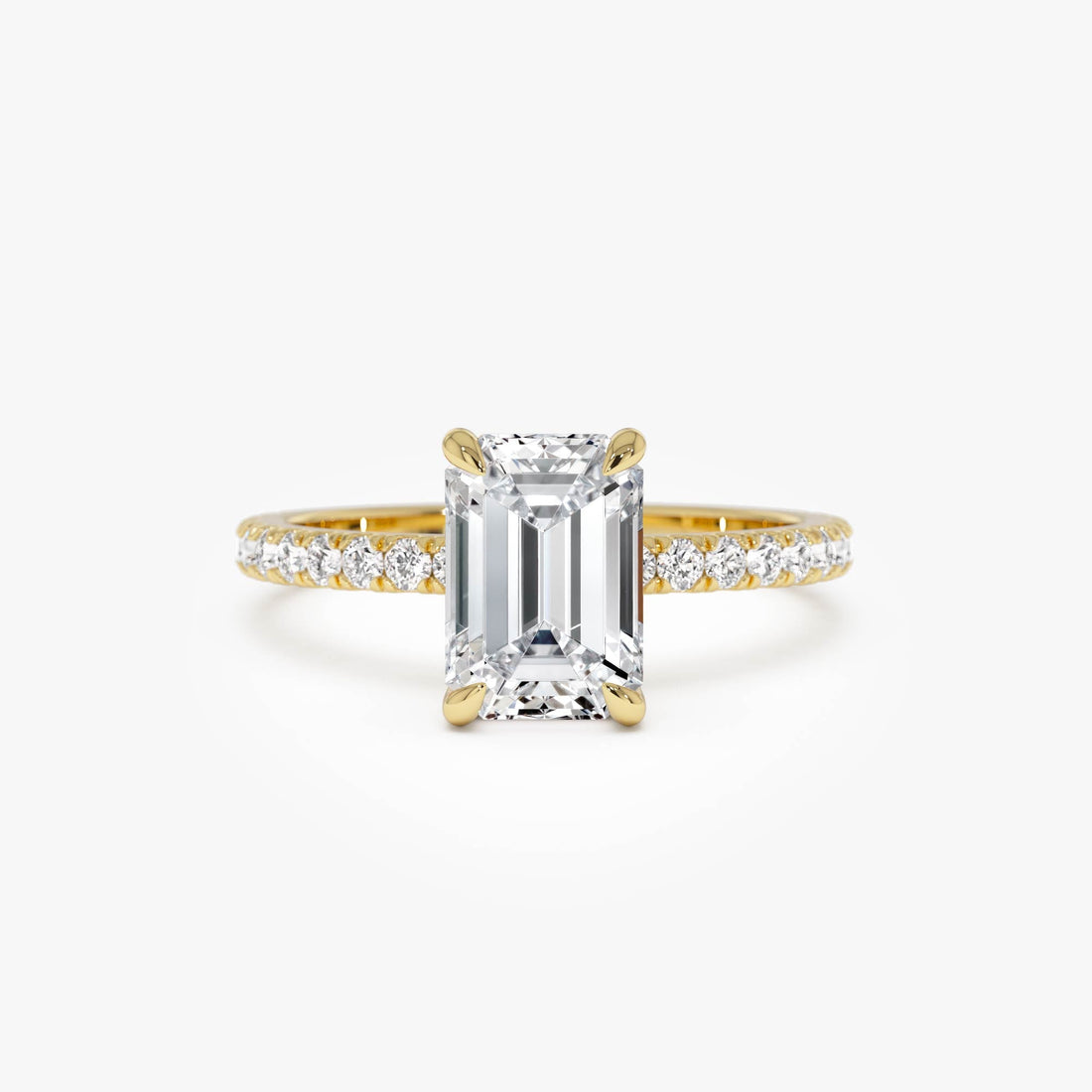 Emerald Cut Lab Grown Diamond Pavé Setting with Hidden Halo