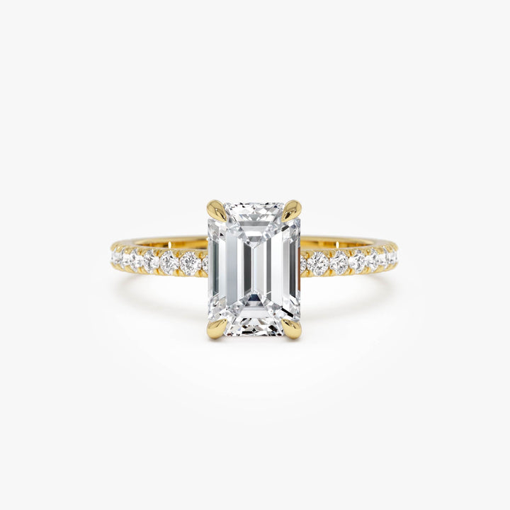 Emerald Cut Lab Grown Diamond Pavé Setting with Hidden Halo