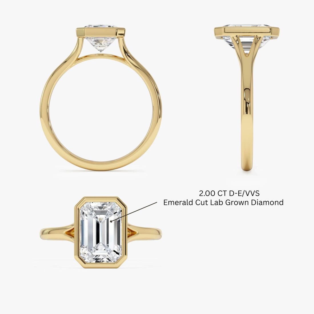 Emerald Cut Lab Grown Diamond Ring Bezel Solitaire Setting