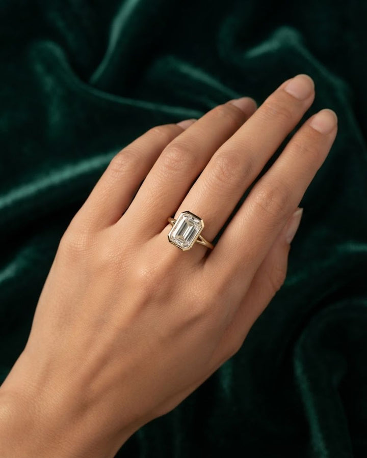 Emerald Cut Lab Grown Diamond Ring Bezel Solitaire Setting