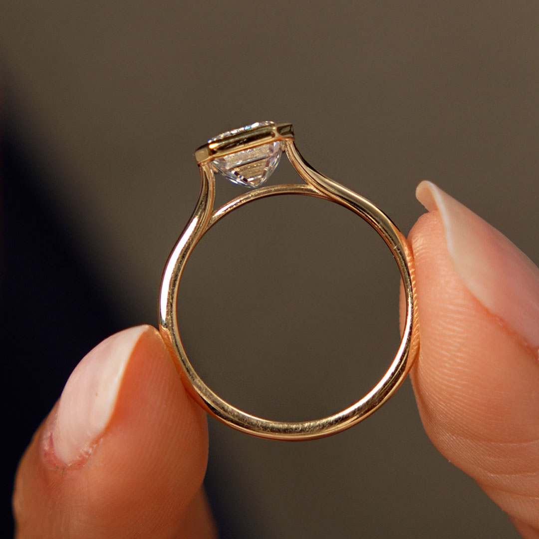 Emerald Cut Lab Grown Diamond Ring Bezel Solitaire Setting