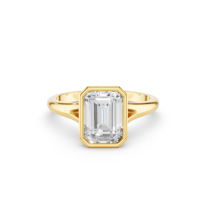 Emerald Cut Lab Grown Diamond Ring Bezel Solitaire Setting