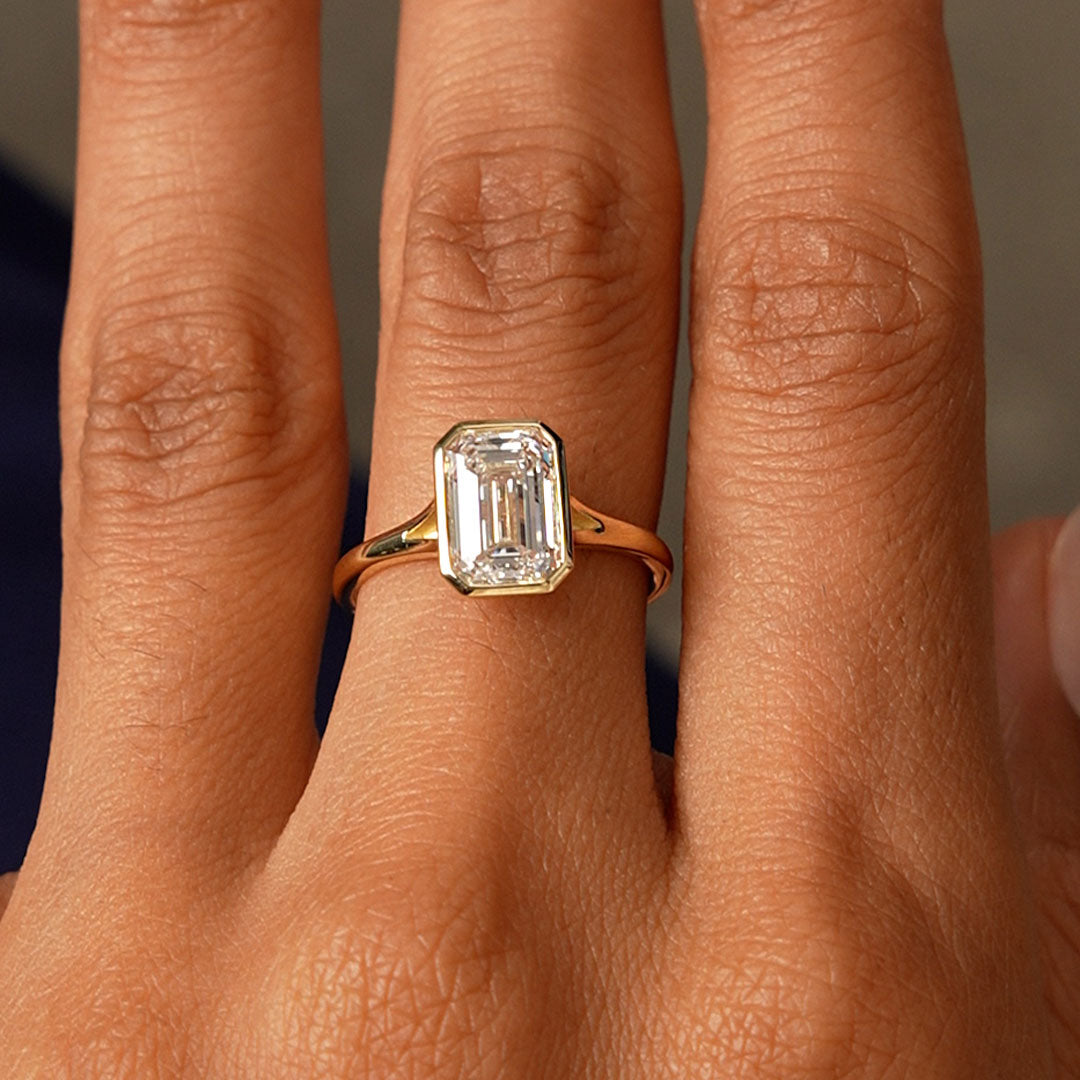 Emerald Cut Lab Grown Diamond Ring Bezel Solitaire Setting