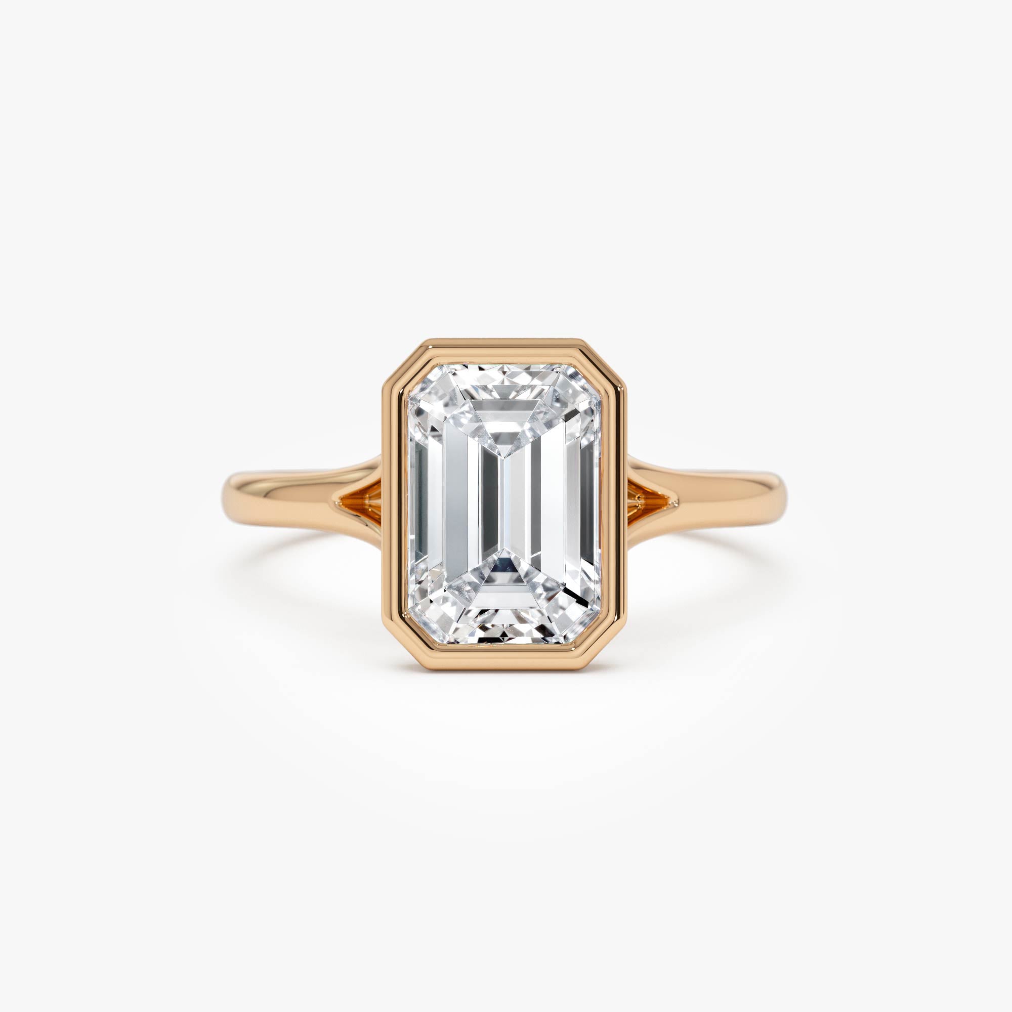 Emerald Cut Lab Grown Diamond Ring Bezel Solitaire Setting
