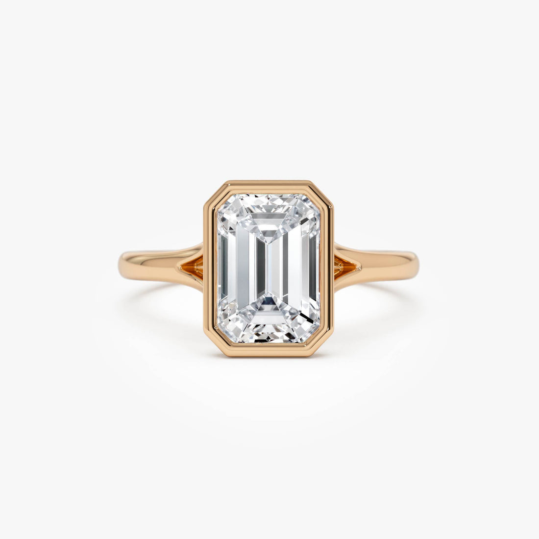 Emerald Cut Lab Grown Diamond Ring Bezel Solitaire Setting