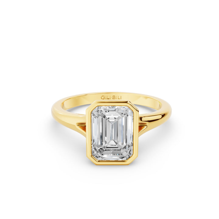 Emerald Cut Lab Grown Diamond Ring Bezel Solitaire Setting