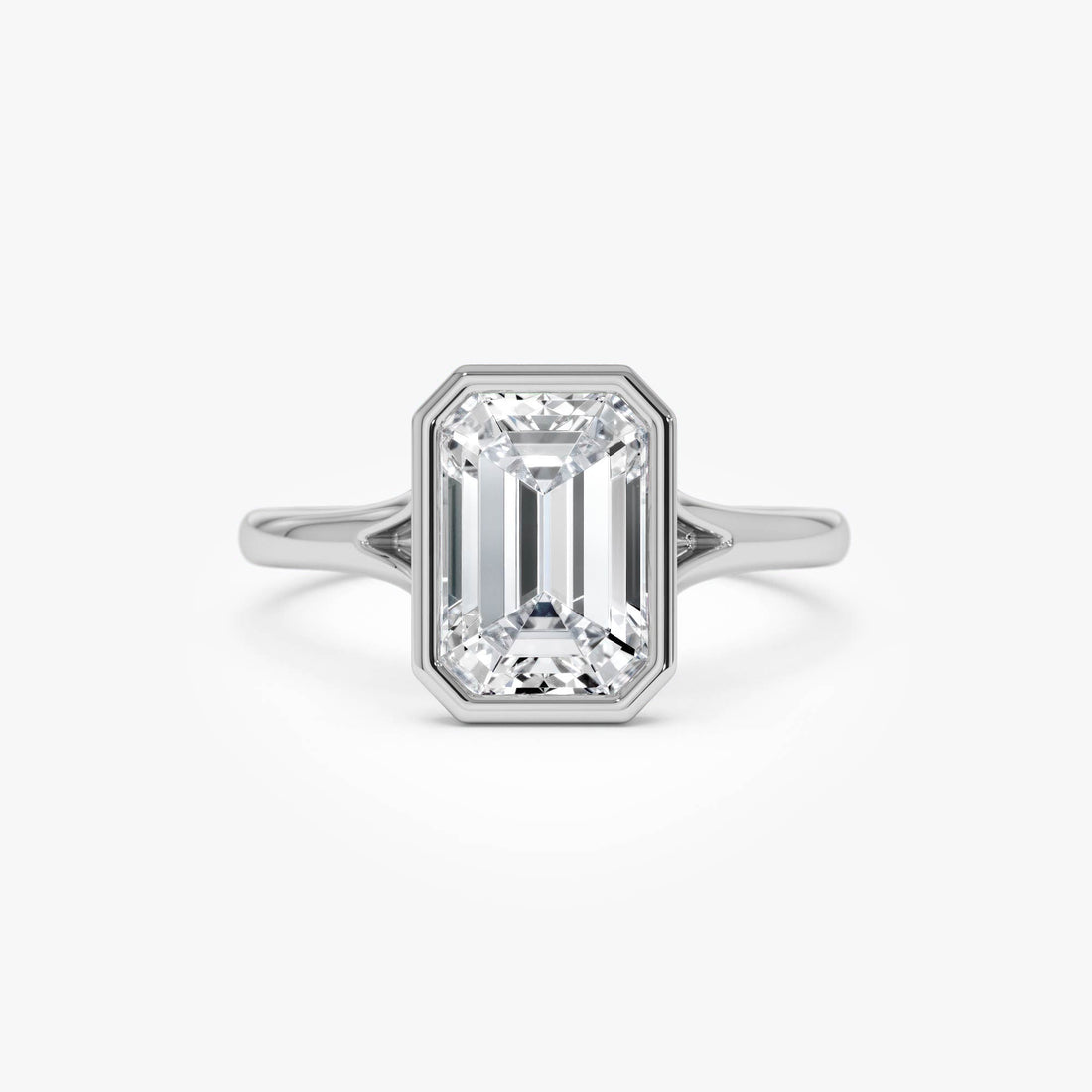 Emerald Cut Lab Grown Diamond Ring Bezel Solitaire Setting