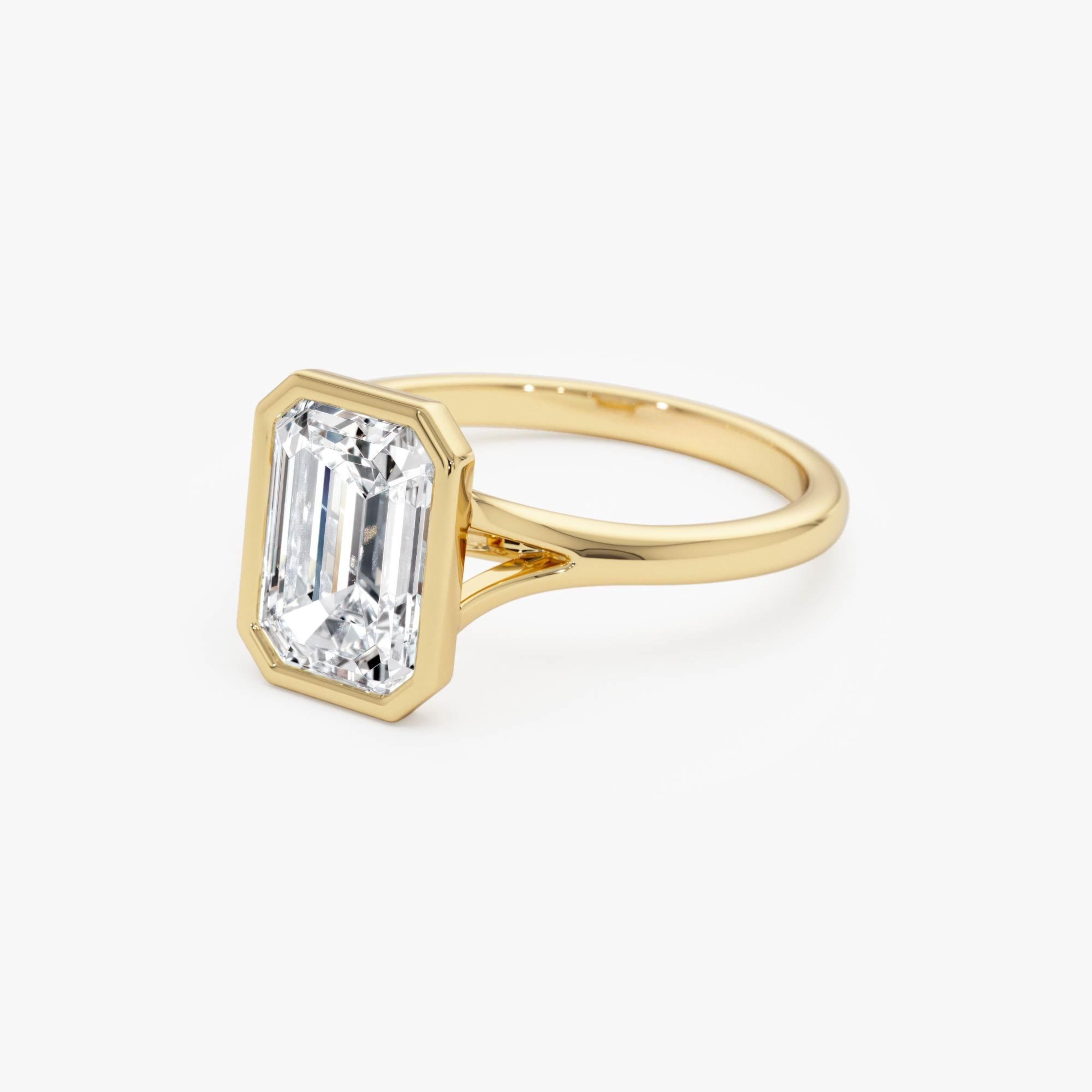 Emerald Cut Lab Grown Diamond Ring Bezel Solitaire Setting