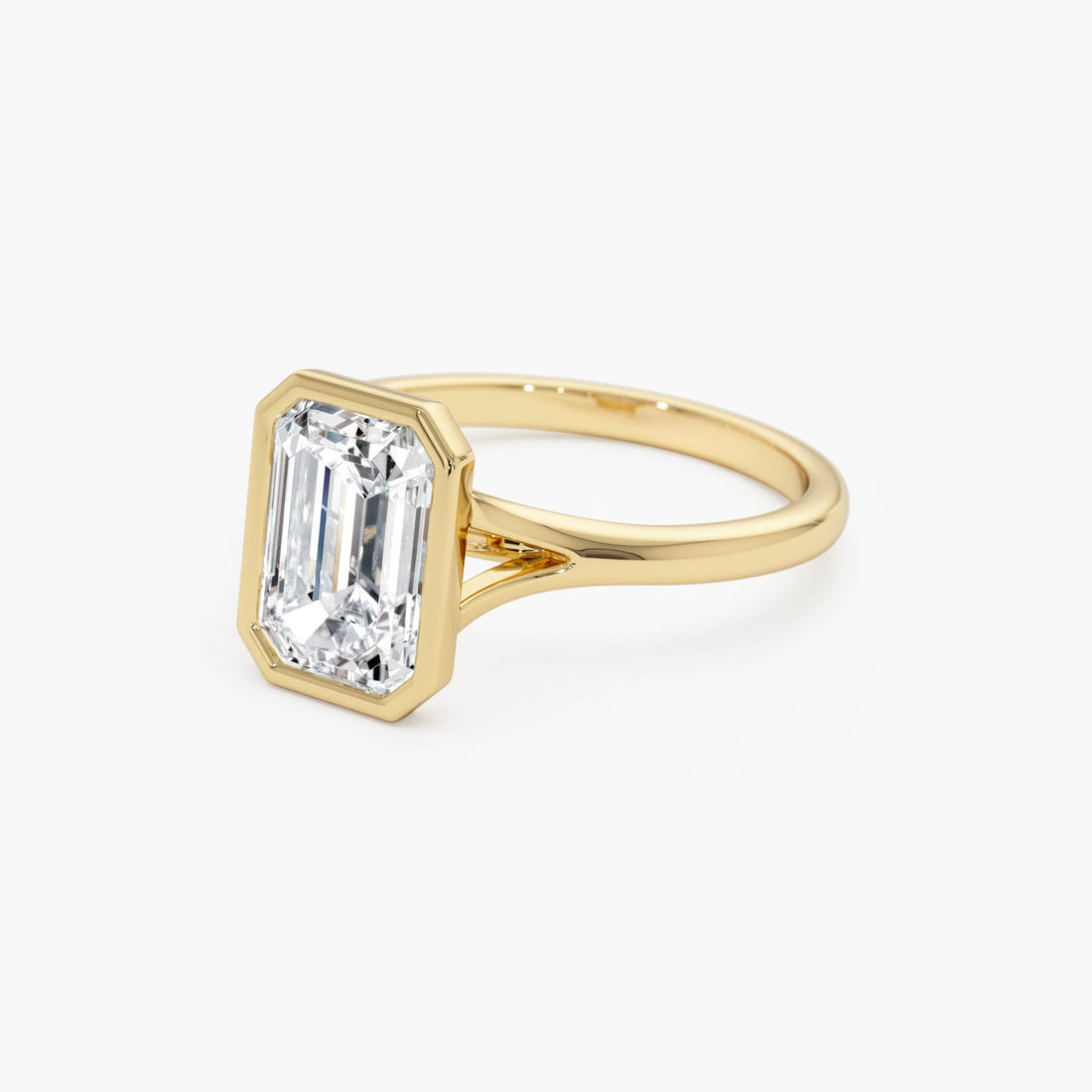 Emerald Cut Lab Grown Diamond Ring Bezel Solitaire Setting