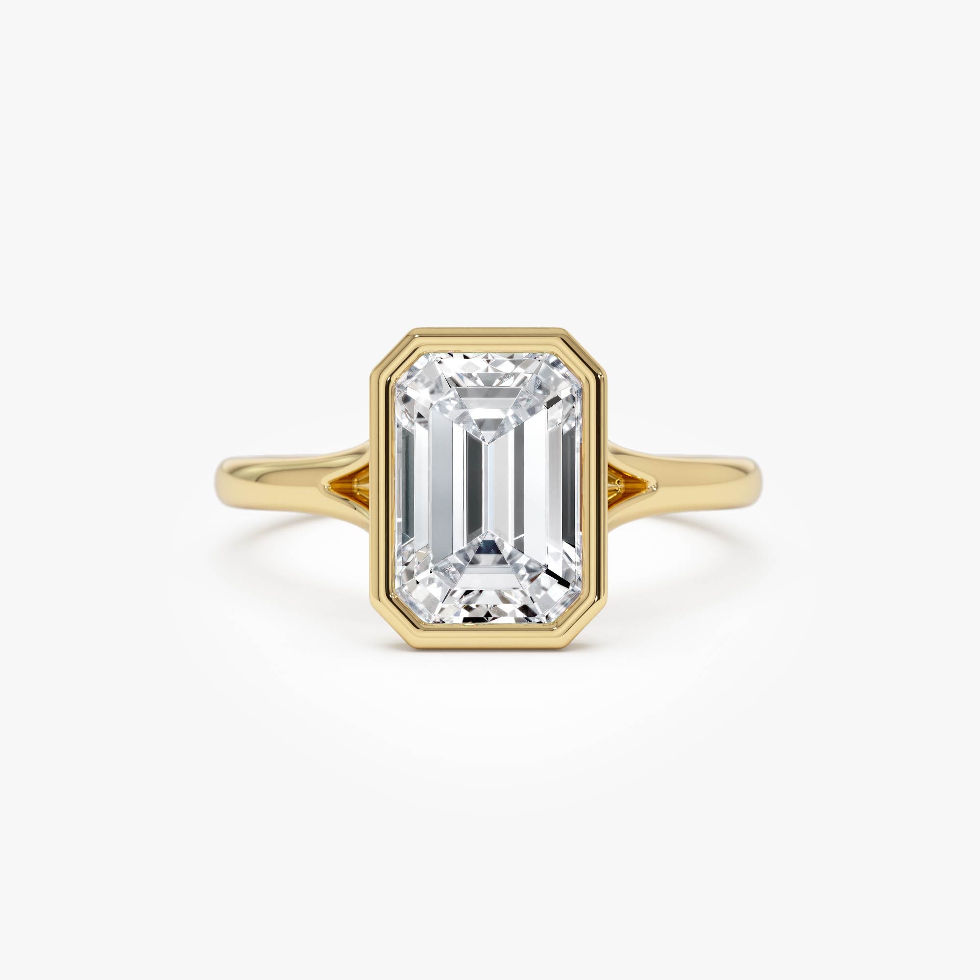 Emerald Cut Lab Grown Diamond Ring Bezel Solitaire Setting