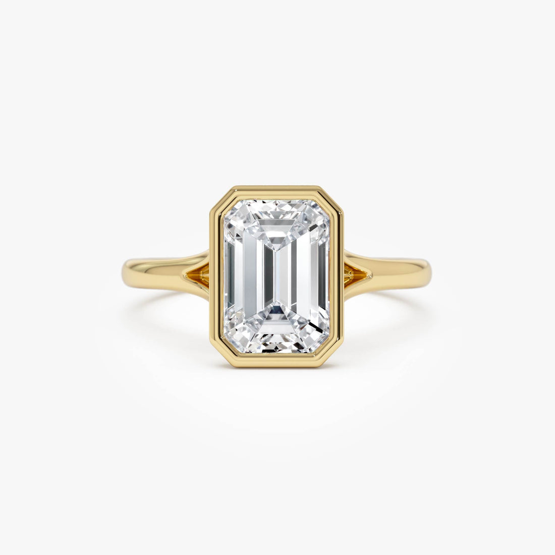 Emerald Cut Lab Grown Diamond Ring Bezel Solitaire Setting