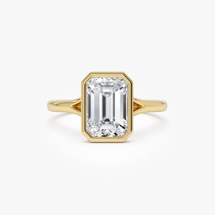 Emerald Cut Lab Grown Diamond Ring Bezel Solitaire Setting
