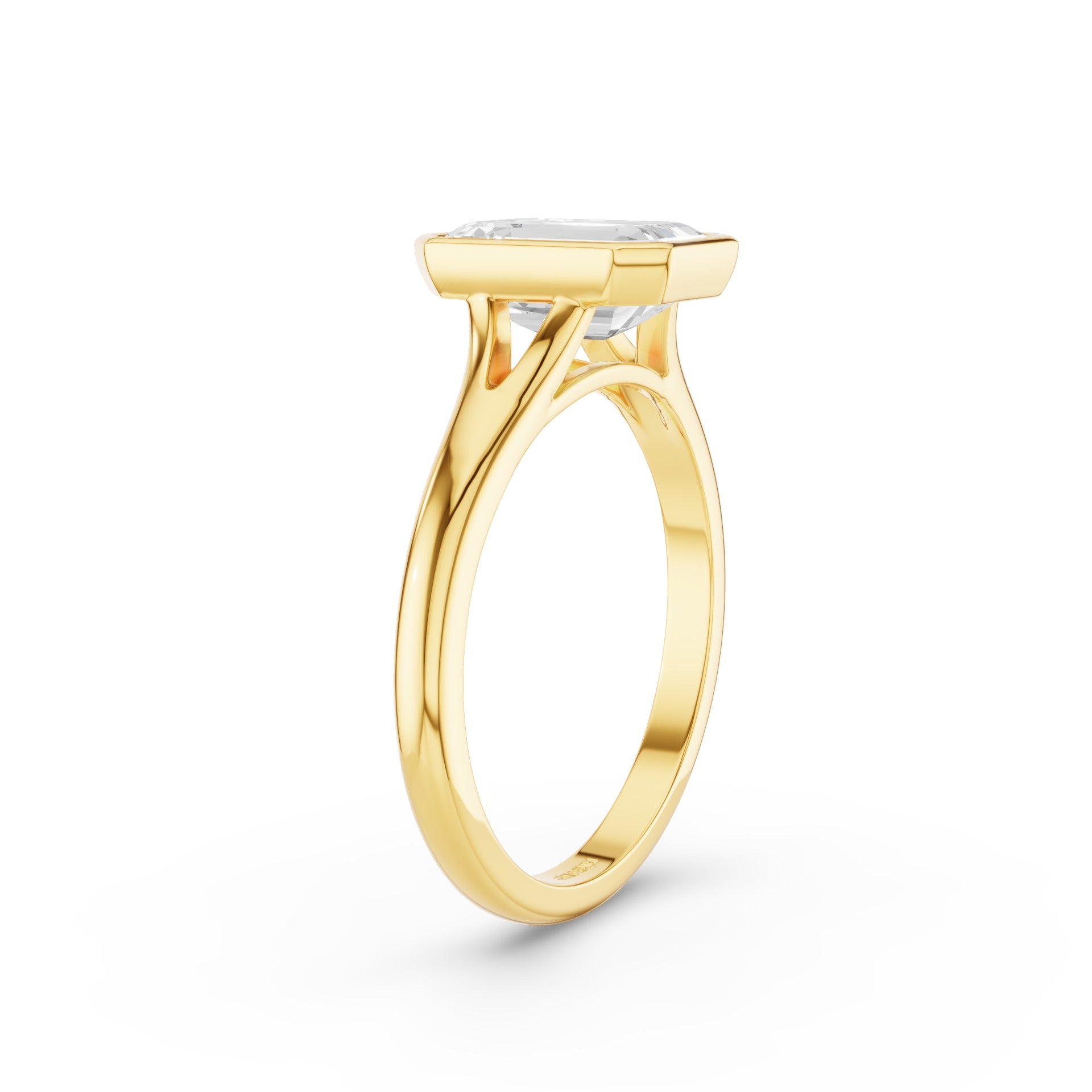 Emerald Cut Lab Grown Diamond Ring Bezel Solitaire Setting