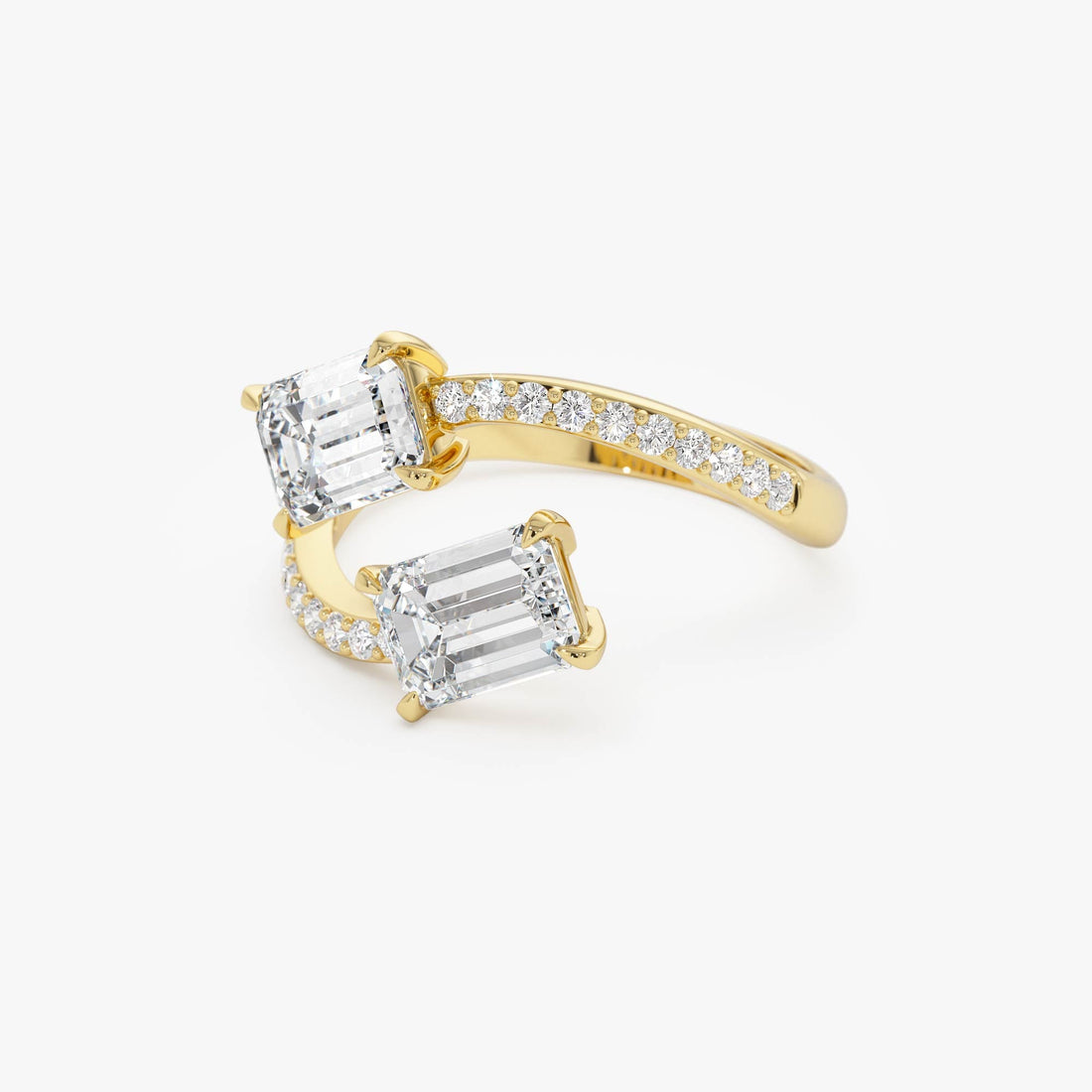 Emerald Cut Lab Grown Diamond Uniqe Pave Bypass Ring