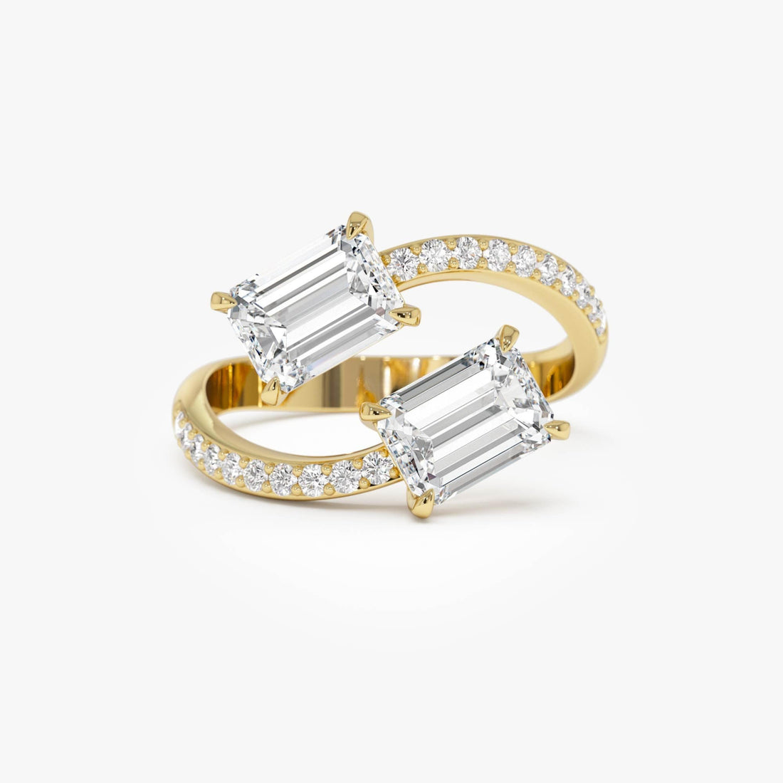Emerald Cut Lab Grown Diamond Uniqe Pave Bypass Ring