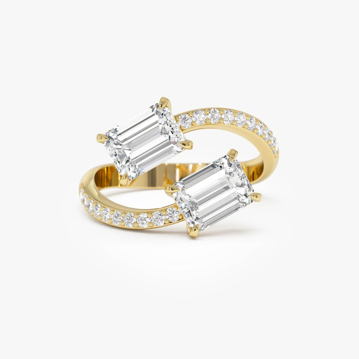 Emerald Cut Lab Grown Diamond Uniqe Pave Bypass Ring