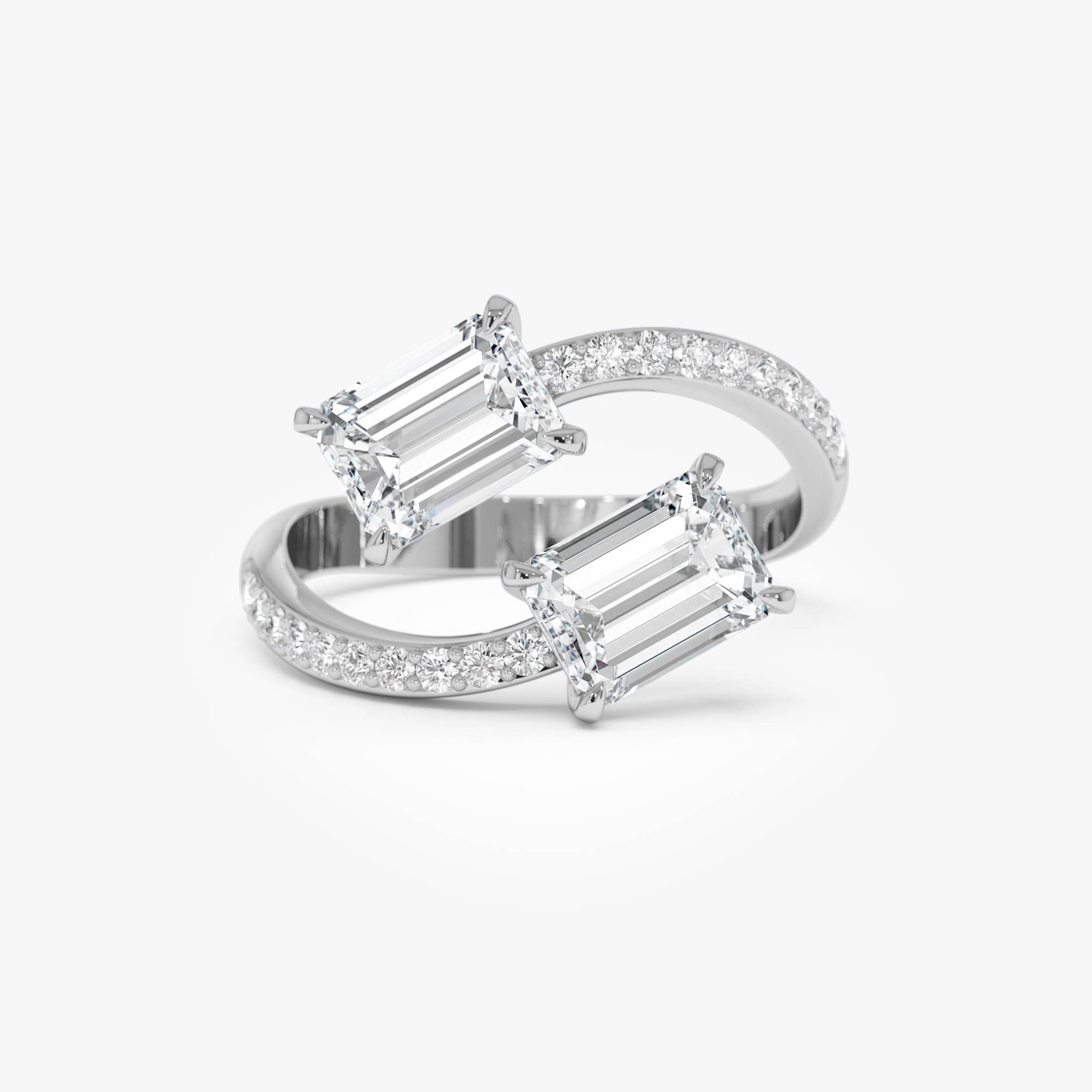Emerald Cut Lab Grown Diamond Uniqe Pave Bypass Ring